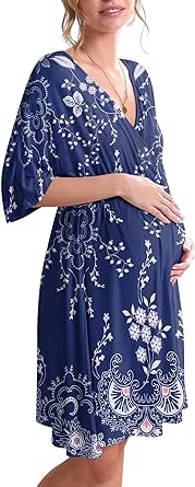 Ekouaer 3 in 1 Labor/Delivery/Hospital Gown Maternity Dress Nursing Nightgown Sleepwear for Breastfeeding