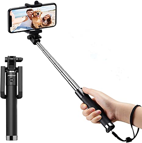 Selfie Stick, Mpow Mini Extendable Selfie Stick with Bluetooth Remote, Phone Holder Monopod with Lightweight Design for Family Travel Photos, Compatible with iPhone 12 11 Pro XR Max, Android Phones