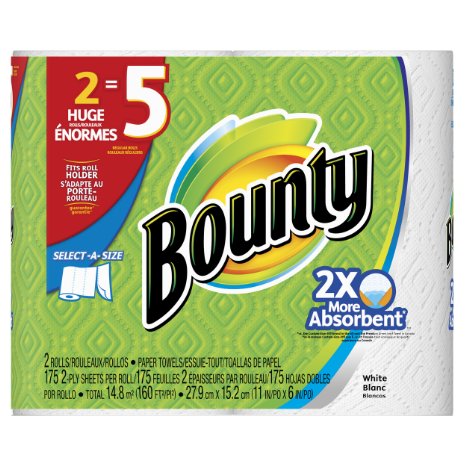 Bounty Select-A-Size Paper Towels White 2 Huge Rolls