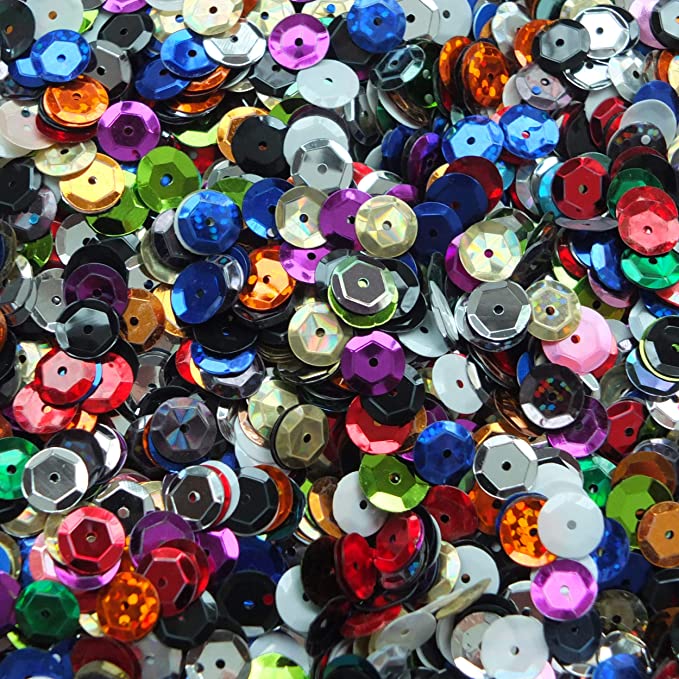 Sequin Mix Multicolor 8mm Cup Facet Round Loose Paillettes Made in USA. Assorted Colors and finishes