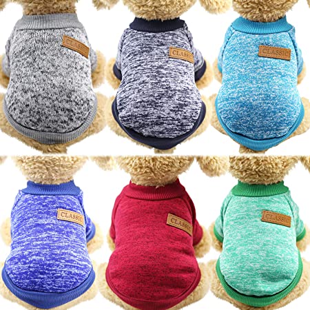 6 Small Dog Clothes Cat Windproof Dog Knitwear Dog Sweater Pet Dog Pajamas Puppy Warm Coat Soft Thickening Outwear Winter Doggie Sweatshirt (Large, White, Blue, Green, Dark Blue, Wine Red, Navy Blue)