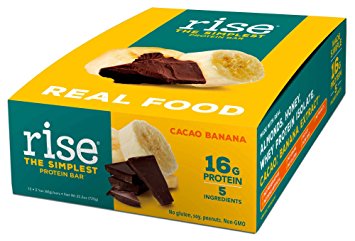 Rise Bar Real Food Protein Bar, Gluten-Free, Cacao Banana 2.1oz, (12 Count)