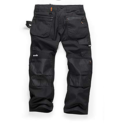 Scruffs Ripstop Trade Hardwearing Black Work Trousers with Multiple & Knee Pad Pockets (Various Sizes, Short, Regular and Long Leg)
