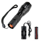 Refun A100 Rechargeable 18650 Battery Included and Charger 900 Lumen Handheld Flashlight LED Cree XML T6 Water Resistant Camping Torch Adjustable Focus Zoom Tactical Light Lamp for Outdoor Sports