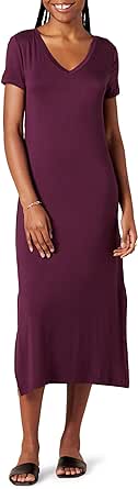 Amazon Essentials Women's Jersey V-Neck Short Sleeve Midi Length Dress