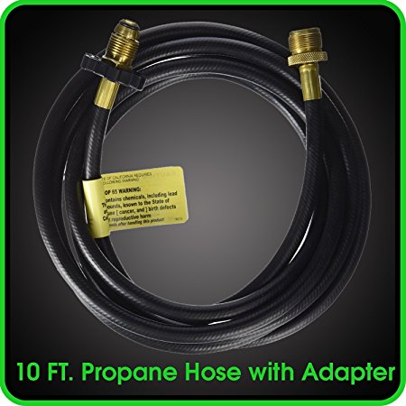 Propane Hose Assembly with Adapter High Pressure Safe and Durable Connects Appliance to Refillable Propane Cylinder (10 Foot)