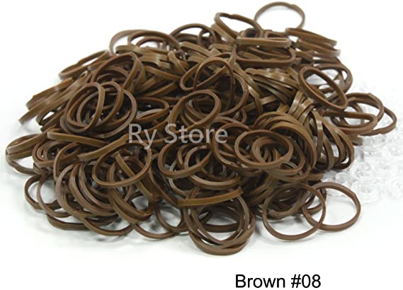 Brown Color 600 PCS DIY Refills Rubber Bands with Free 25 PCS S or C Clips Fits Any Rainbow Bracelet Loom by RY
