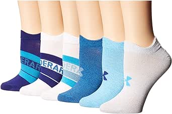 Under Armour Women's Essential 2.0 No Show Socks, 6-Pairs , White/Equator Blue , Medium