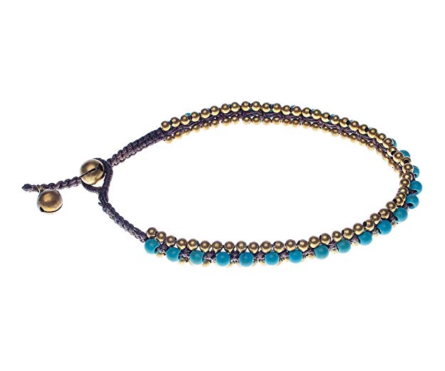 Lannaclothesdesign Womens Beaded Anklet with Brass Beads Adjustable 9.5 inches