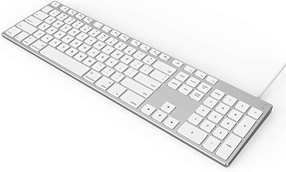USB Wired Keyboard for Apple Mac, Aluminum Full Size Computer Keyboard with Numeric Keypad Compatible with Magic, iMac, MacBook Pro/Air Laptop and PC-White