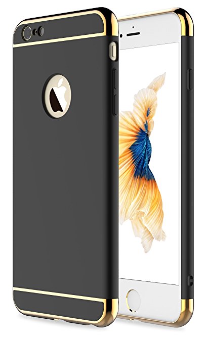 iPhone 6 Case,iPhone 6s Case, RORSOU 3 In 1 Ultra Thin and Slim Hard Case Coated Non Slip Matte Surface with Electroplate Frame for Apple iPhone 6(4.7") and iPhone 6S (4.7") -- Black and Gold