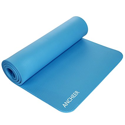 Ancheer Exercise Yoga Mat High Density Anti-Tear Gym Mats with Carry Strap