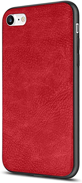 Salawat for iPhone 7 Case, Slim PU Leather iPhone 8 Case Vintage Shockproof Phone Case Cover Lightweight Premium Soft TPU Bumper Hard PC Hybrid Protective Case for iPhone 7/8 (Red)