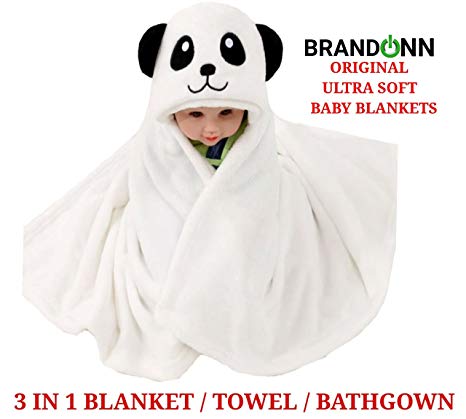 BRANDONN Ultra Soft Organic Premium Bathrobe Cum Bath Gown for Babies Cum Baby Bath Towel(White Panda)