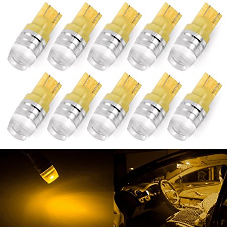 Tinpec 194 LED Light Bulb T10 Wedge Samsung High Power 1W Yellow LED Light Bulbs 168 192 921 (Pack of 10)-Yellow