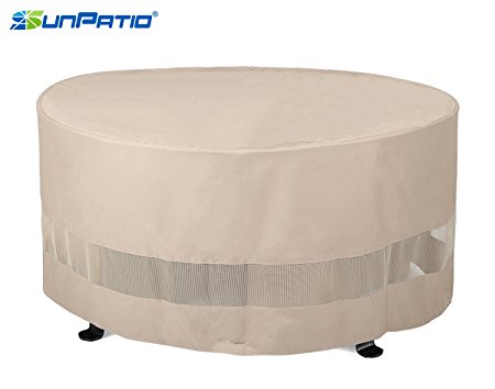 SunPatio Outdoor Round Fire Pit or Ottoman Cover,50"Diax24"H,Extremely Lightweight,Water Resistant,Eco-Friendly,Helpful Air Vents