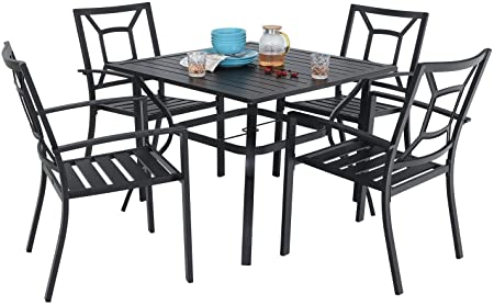 Sophia & William 5-Piece Metal Dining Set Patio Outdoor Table with Chairs - 37" Square Bistro Table and 4 Backyard Garden Chairs, Table with 1.57" Umbrella Hole