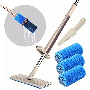 Joiedomi Automatic Squeezed Hands Free Microfiber Floor Mop with 3 Microfiber Cloths and 1 Brush
