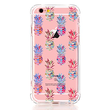 iPhone 6 6S Case, LUOLNH Slim Shockproof Clear Floral Pattern Soft Flexible TPU Back Cover [4.7 inch] - 4 Color Pineapple