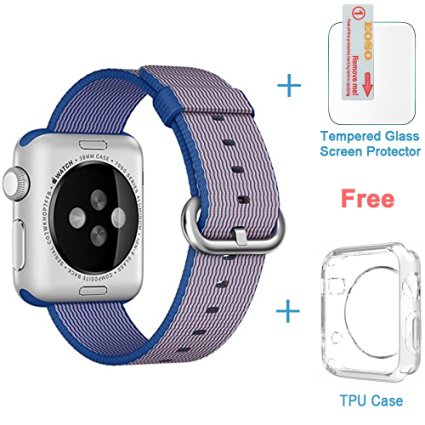 iWatch Band 42mm,Eoso 2016 Newest Fine Woven Nylon Strap Replacement Wrist Band for iWatch(Nylon Royal Blue,42mm)