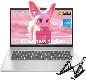 HP 2024 Newest Laptop for Business and Students, 17.3" FHD Display, i3-1215U (6-core), 8GB RAM, 512GB SSD, Intel UHD Graphics, Wi-Fi, Bluetooth, Windows 11 Pro, with Laptop Stand