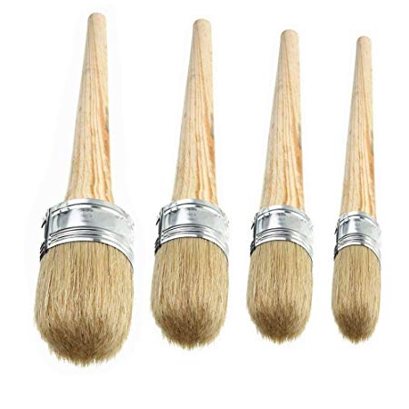 4 PCS Chalk Paint Wax Brush Set – Natural Bristle Round Wax Brush for Painting or Waxing Furniture Home Décor