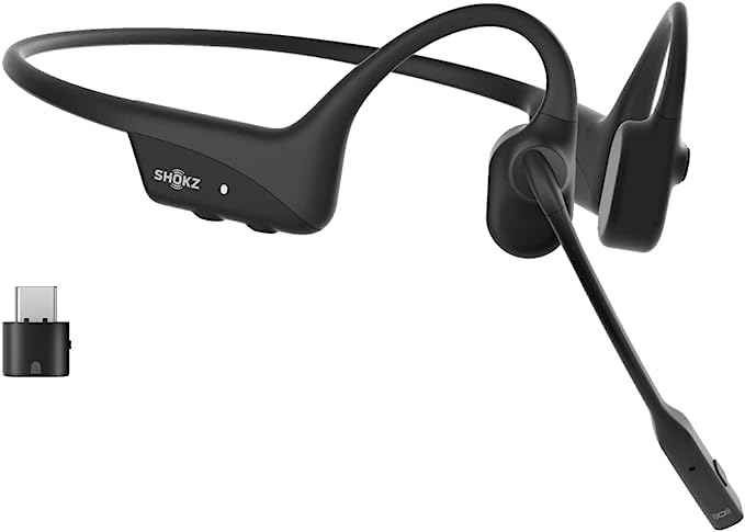 SHOKZ OpenComm2 UC - Bone Conduction Bluetooth Stereo Computer Headset with Boom Mic - USB-C Compatible with PC and Mac - Zoom Certified, with Bookmark