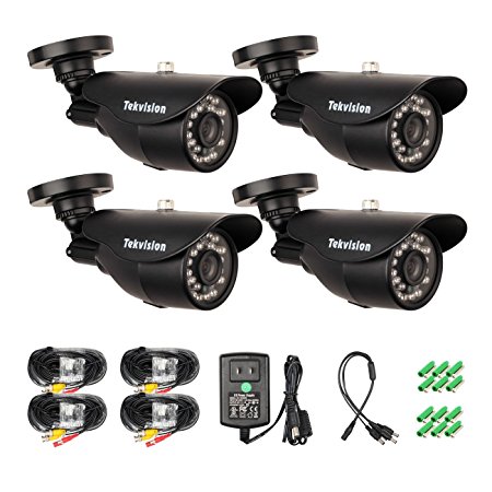 Tekvision 4 Pack 960H HD 1000TVL Security Surveillance Camera Kit CCTV Home Outdoor IR Cut Night Vision Waterproof Weatherproof- with Power Plug& HDMI Cables