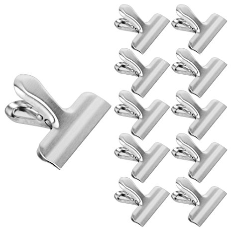 Set of 10 IPOW Stainless Steel Chip Bag Clips,Large and Durable With 3-inches Wide,Great for Air Tight Seal Grip on Coffee & Food Bags, Kitchen Home Usage