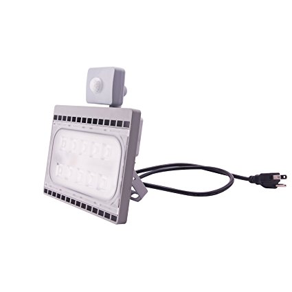 SOLLA 30W Motion Sensor LED Flood Light, 6000K Daylight White, 3000LM, Waterproof Security Light for Indoor, Outdoor, Garden, Yard, Smart PIR Floodlight with Plug