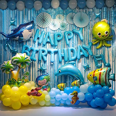 Dolphin--Birthday Party Backdrop Decorations Ocean Animals Themed Balloon Birthday Party Supplies Fish Balloon Sea Animals Themed Backdrop Decorations For Birthday Party, More Than 90 Pcs For Your Ocean Themed Birthday Party.