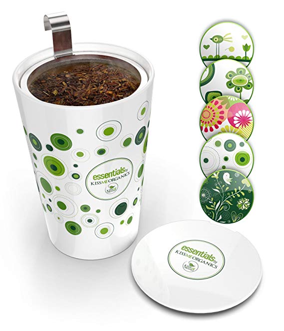 Steep & Strain Ceramic Tea Mug - Insulated Cup with Tea Infuser - Gift Travel Coffee Mug - Available in 5 Patterns - Comes with Free Silicone Lid