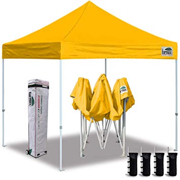 Eurmax 10'x10' Ez Pop Up Canopy Tent Commercial Instant Canopies with Heavy Duty Roller Bag，Bonus 4 Sand Weights Bags(Gold)