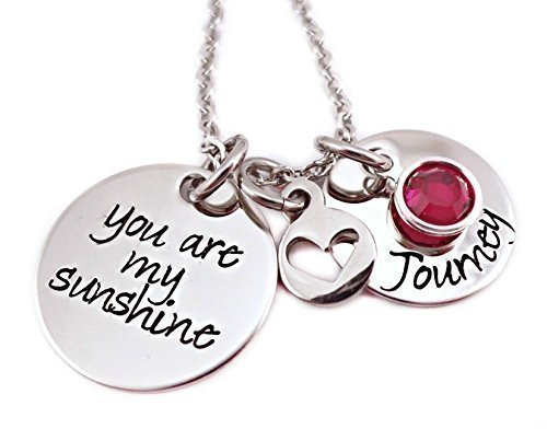 Hand Stamped Personalized Jewelry - You Are My Sunshine Name and Birthstone Necklace