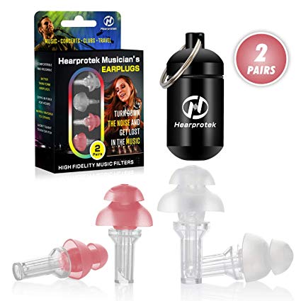 High Fidelity Concert Ear Plugs for Women, Hearprotek 2 Pairs Hearing Protection Noise Reduction Earplugs-23db for Music, Festivals, DJs, Musicians & Nightclub (Coral red)