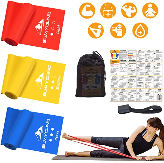 Resistance Bands Set, 3 Pack Workout Bands, Exercise Bands for Physical Therapy, Body Exercise, Strength Training, Yoga, Pilates, Rehab, Stretch Bands with Carrying Bag and Door Anchor, 59"x5.9"