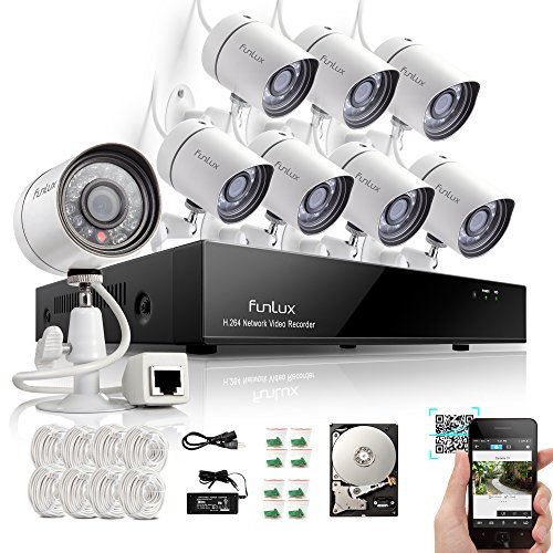 Funlux 8-Channel 720P sPoE NVR System with 1TB HDD, Includes 8x Indoor/Outdoor IP Bullet Camera