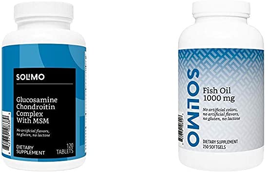 Amazon Brand - Solimo Glucosamine Chondroitin Complex with MSM, 120 Tablets, Glucosamine 1500mg, Chondroitin/MSM Complex 1103mg & Solimo Fish Oil 1000 mg, 250 Softgels, Eight Month Supply