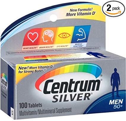 Centrum Silver Men (100 Count, Pack of 2) Multivitamin / Multimineral Supplement Tablet, Vitamin D3, Age 50