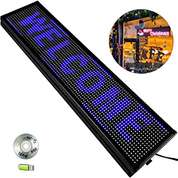 VEVOR Led Sign 40 x 8 inch Led Scrolling Message Display Blue P10 Digital Message Display Board Programmable by PC& WiFi & USB with SMD Technology for Advertising and Business