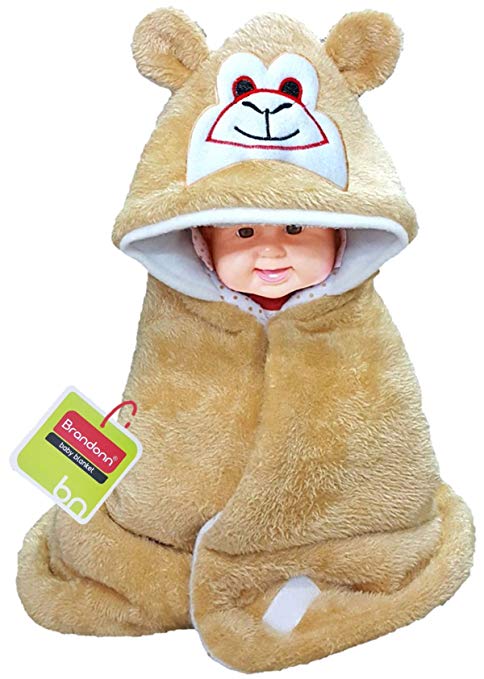 Brandonn Smiley Hooded Blanket Cum Wrapper for Babies (Beige)