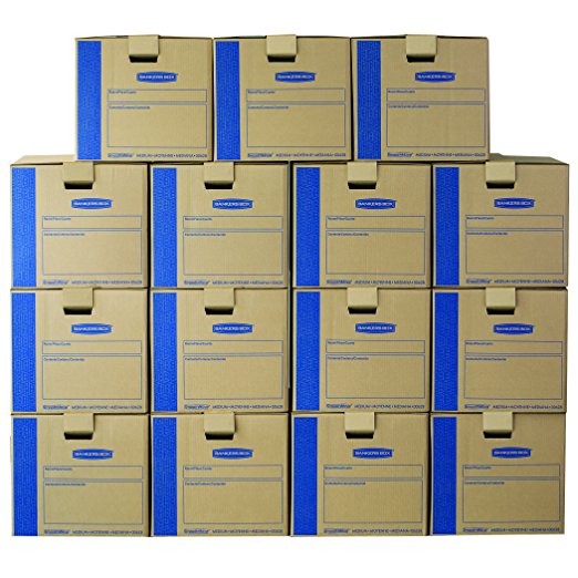 Bankers Box SmoothMove Prime Moving Boxes, Tape-Free, FastFold Easy Assembly, Handles, Reusable, Medium, 18 x 18 x 16 Inches, 15 Pack (0062805)