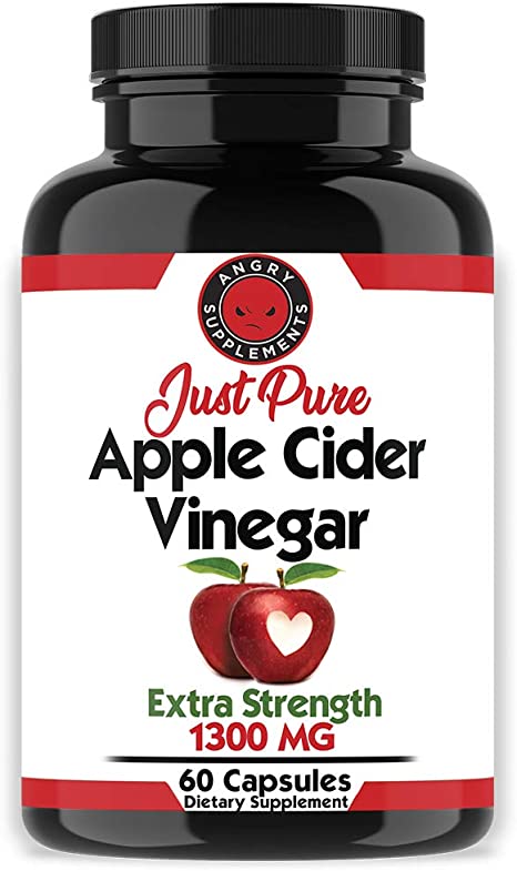Just Pure Apple Cider Vinegar Pills for Weight Loss by Angry Supplements, All Natural Detox Remedy 1300 mg ACV for Diet and Digestive Health (1-Bottle)