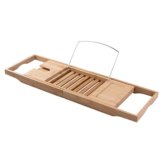 InterDesign 86300 Formbu Bathtub Caddy with Reading Tray, Wine, Natural Tablet & Phone Holder