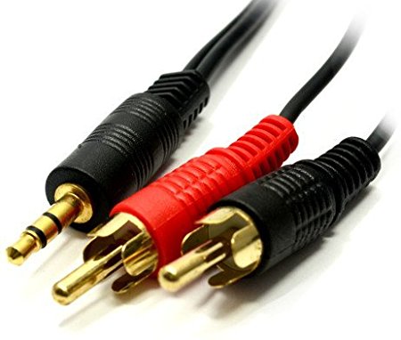 3.5mm Jack to 2 x RCA Phono Stereo Audio Cable Extra Long Lead - 3 Meter Gold Plated Connectors