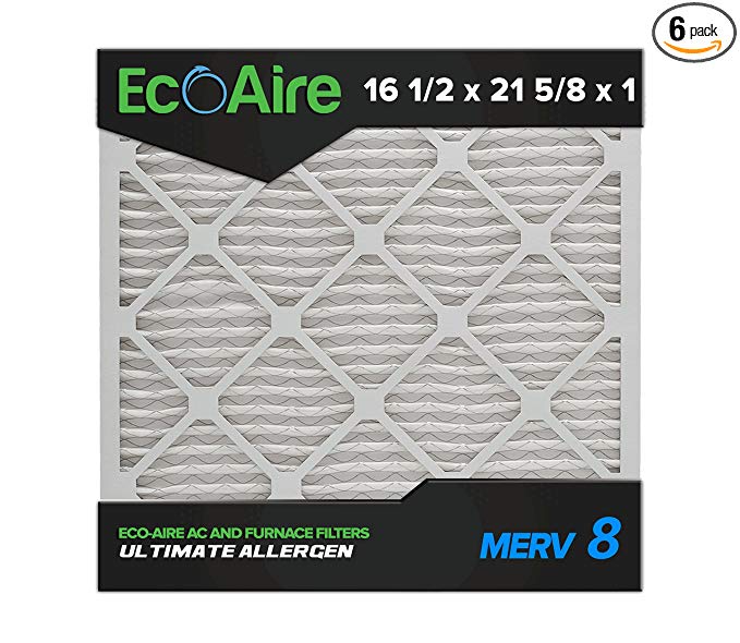 Eco-Aire 16 1/2x21 5/8x1 MERV 8, Pleated Air Filter, 16 1/2 x 21 5/8 x 1, Box of 6, Made in the USA