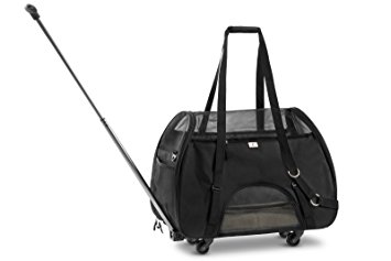 WPS Airline Approved Removable Wheeled Pet Carrier for Small Pets. Upgraded Structural Design For Ultimate Strength, Features Mesh Panels & Plush Mat. Compact and Durable. 19"x22"x11"
