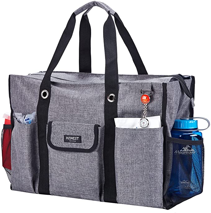 HOMEST Large Nurse Tote Bag for Work with Laptop Compartment, Storage Organizer with Multiple Pockets for for Carrying All Your Nursing Gear（Gray）