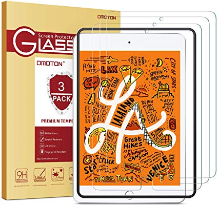 OMOTON [3 Pack] Screen Protector for iPad Mini 5 (2019) iPad Mini 4 - Tempered Glass, Apple Pencil Compatible, Scratch Resistant