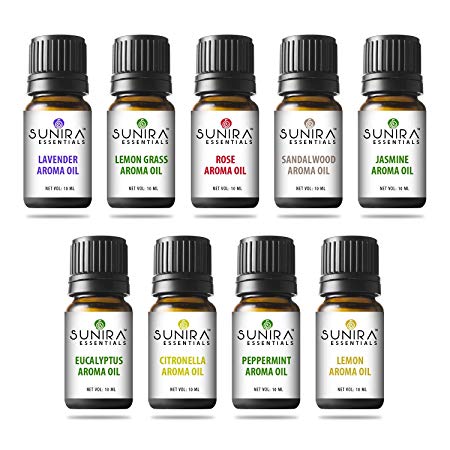 SUNIRA Essentials - Set of 09 Aroma Oils in a Combo Pack, 10ml Each